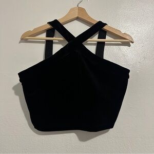 NWOT Beyond Yoga Black Velvet Halter Crop Top